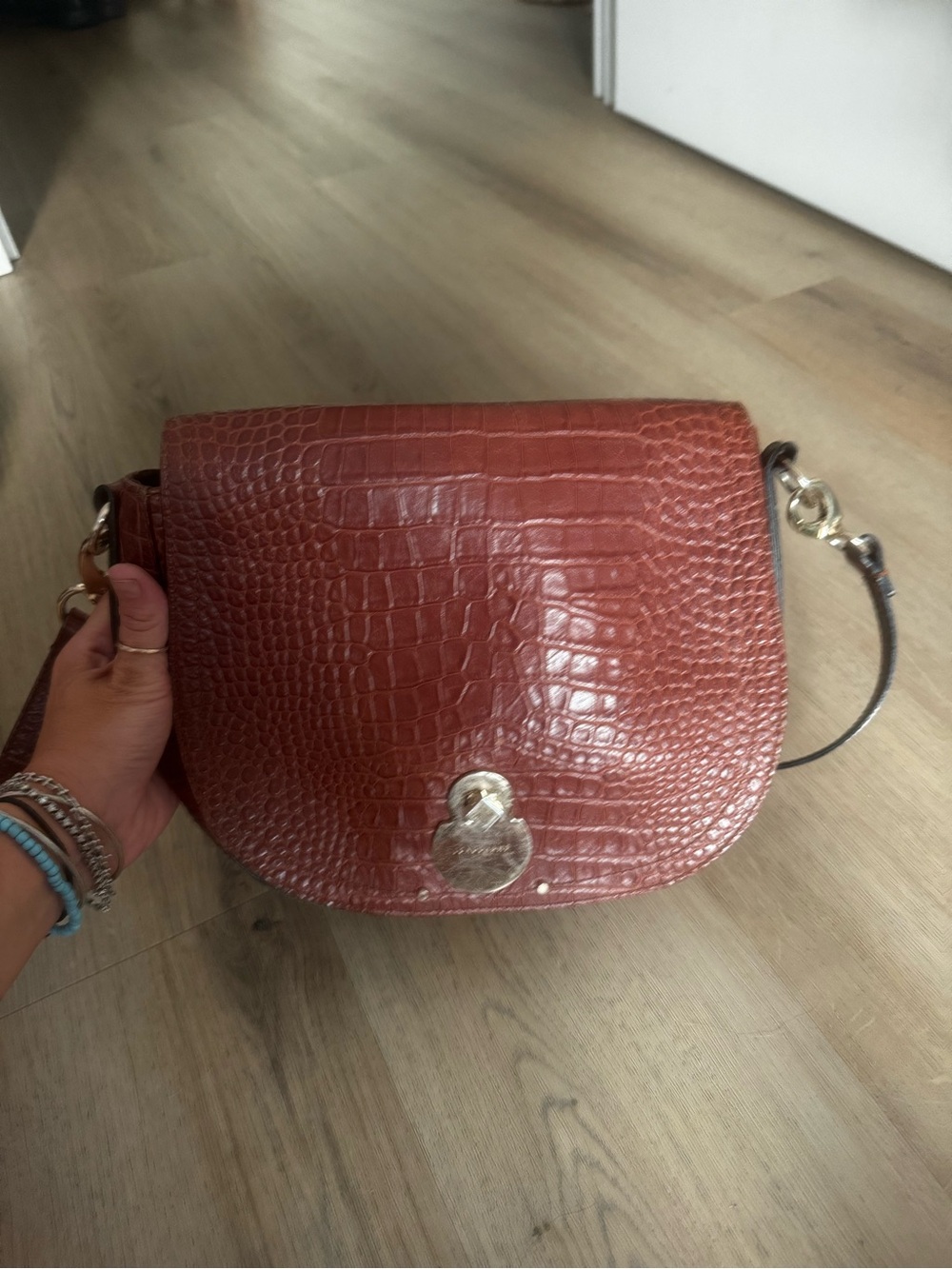 Longchamp Cavalcade Croc Leather Flap Crossbody Cognac  $600 AUTHENTIC - Picture 3 of 8